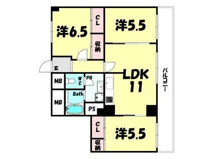 諏訪山スカイハイツ(3LDK/3階)の間取り写真