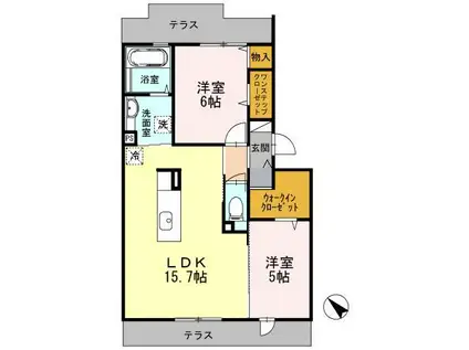 パークサイドヴィラ中百舌鳥(2LDK/1階)の間取り写真
