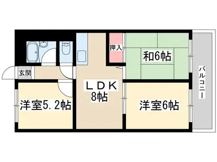 淀川中央マンション(3LDK/3階)の間取り写真