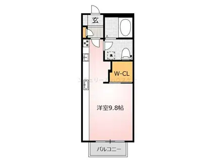 グリーンハイムB(ワンルーム/2階)の間取り写真