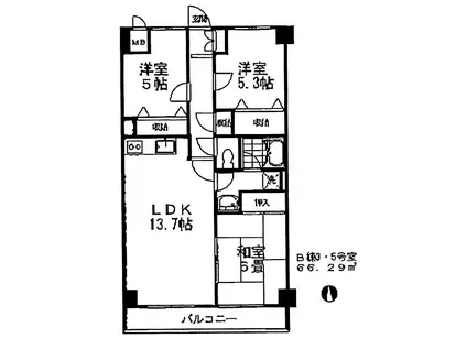 グレース伏見B(3LDK/5階)の間取り写真