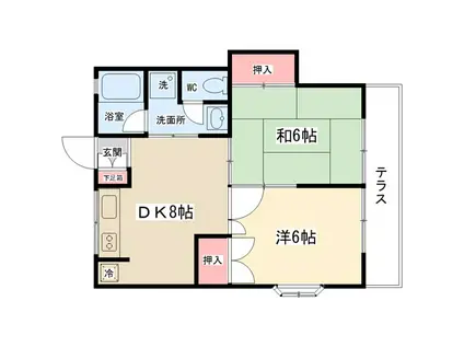 ハイツ平成(2DK/1階)の間取り写真