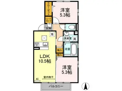 セントラル レジデンス D棟(2LDK/1階)の間取り写真