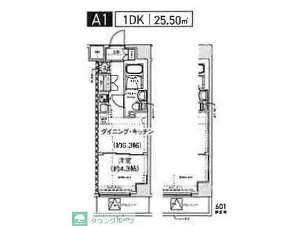 スパシエ幡ヶ谷(1DK/3階)の間取り写真