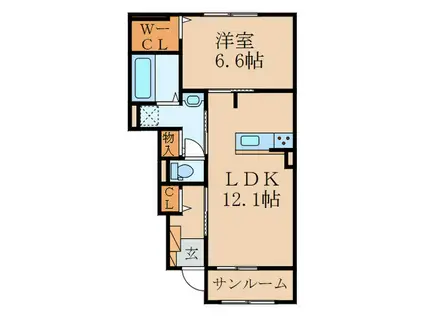 サンリヴァーサイド行橋A(1LDK/1階)の間取り写真