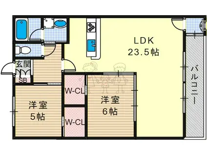 クローバー・プレミア昭和町(2LDK/6階)の間取り写真