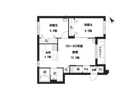 グランメール藤ハウス(2LDK/1階)の間取り写真