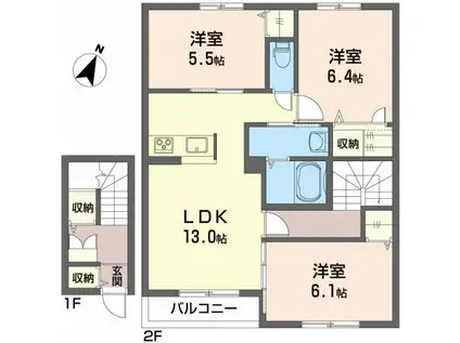 三内シャーメゾンA(3LDK/2階)の間取り写真