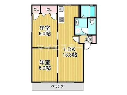 サンライズIII(2LDK/2階)の間取り写真
