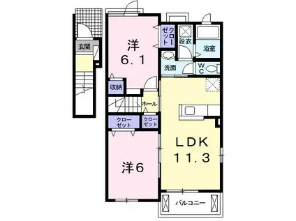 ミニョンHK(2LDK/2階)の間取り写真