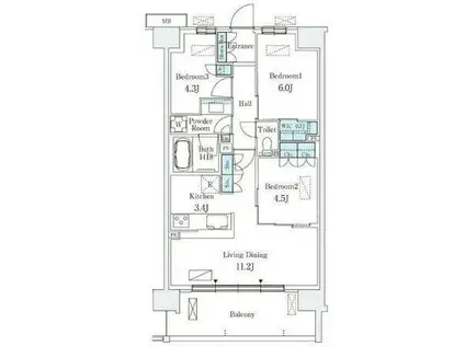 スカイグランデ津田沼(3LDK/2階)の間取り写真