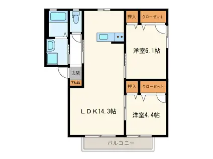 ラヴィアンローズA(2LDK/2階)の間取り写真