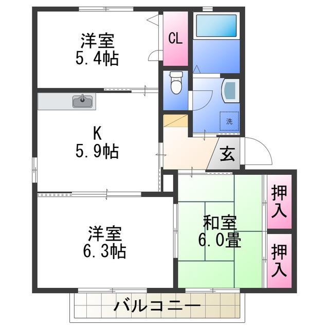 シャーメゾン貴志川(3K/2階)の間取り写真