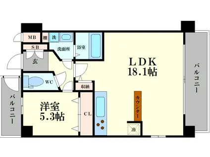 LA GRECE 福島(1LDK/10階)の間取り写真