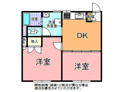 ウイングイースト A棟(2DK/1階)の間取り写真