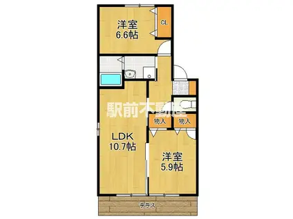 ウェルカム小郡A(2LDK/1階)の間取り写真