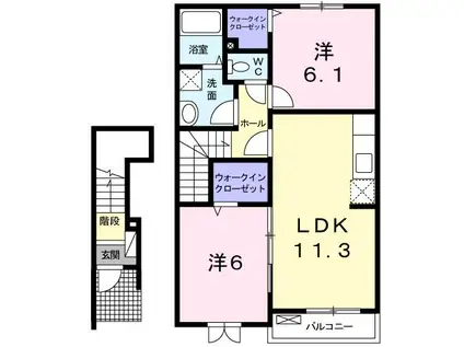 メゾンドソレイユK(2LDK/2階)の間取り写真