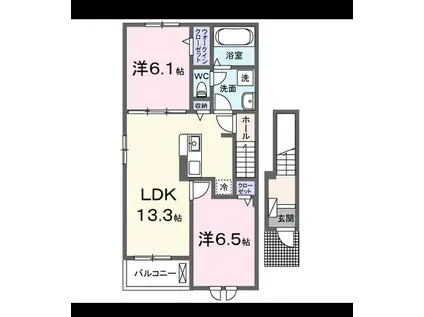 世羅町寺町アパート(2LDK/2階)の間取り写真