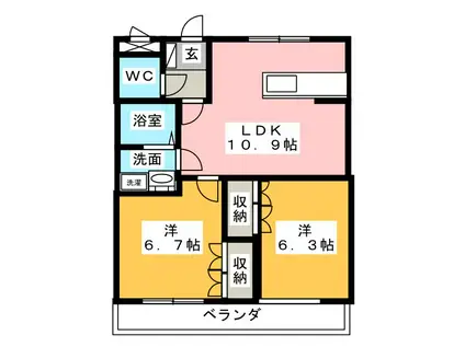 サニーハウス南A(2LDK/2階)の間取り写真