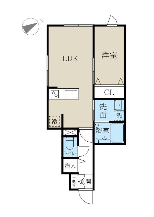 イニエ水道町(1LDK/1階)の間取り写真