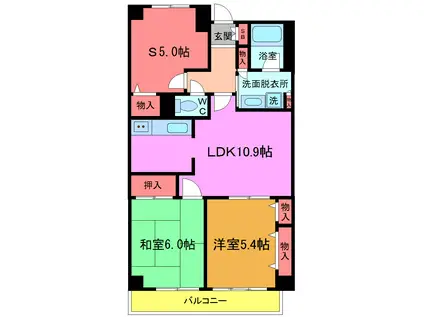 グロリオール里見弐番館(3LDK/6階)の間取り写真