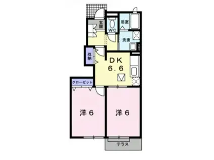 IKM2 B棟(2DK/1階)の間取り写真