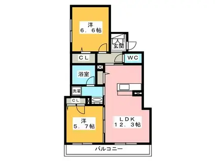 シャーメゾン如月(2LDK/1階)の間取り写真