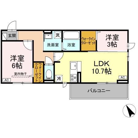 トリシア野多目I I(2LDK/3階)の間取り写真
