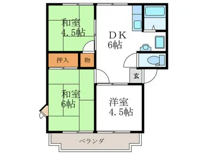 ウインディア出雲B(3DK/1階)の間取り写真
