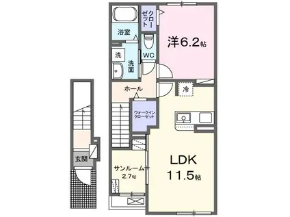 LA LINO ラ・リノ(1LDK/2階)の間取り写真