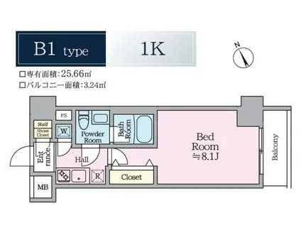 ルフレグランデ川崎ドゥーエ(1K/8階)の間取り写真