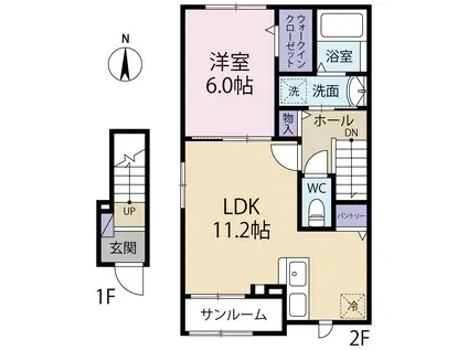 ディリジェントI(1LDK/2階)の間取り写真