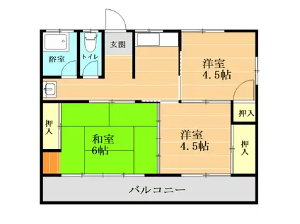 オークス(3K/2階)の間取り写真