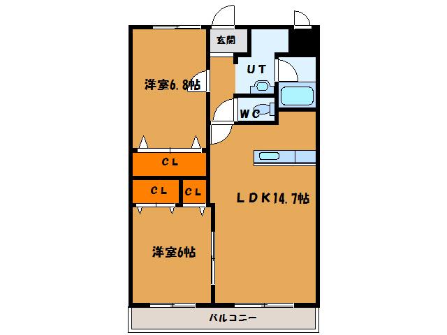 ピュアライフ空(2LDK/4階)の間取り写真