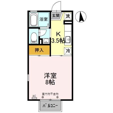 ルミナス若狭 1(1K/2階)の間取り写真