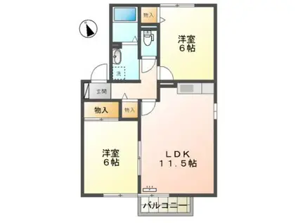 JUN HOUSE A棟(2LDK/2階)の間取り写真