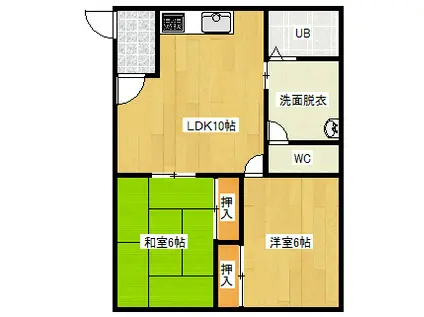 北2マンション(2LDK/1階)の間取り写真