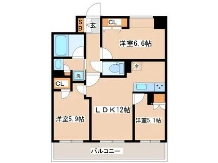 プライムアーバン仙台五橋(3LDK/12階)の間取り写真