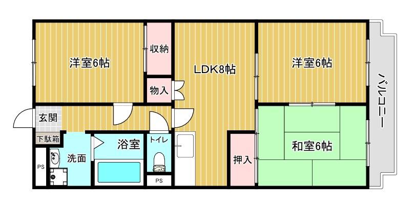 シャトー水田II(3LDK/3階)の間取り写真