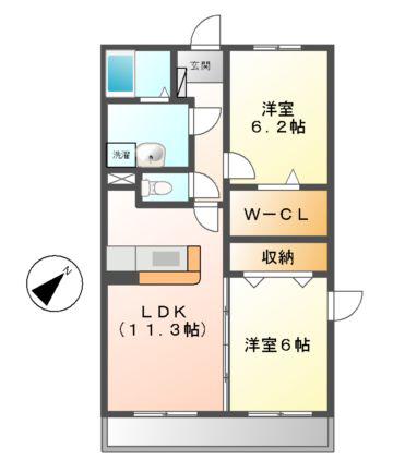 ルピナス(2LDK/2階)の間取り写真