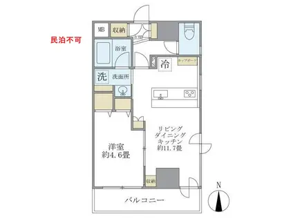 リノベFR1ヶ月NETフリーISM中野坂上 C(1LDK/4階)の間取り写真