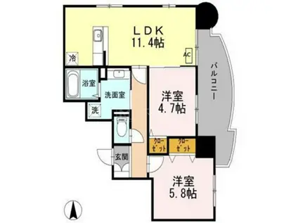 プライムコート(2LDK/5階)の間取り写真