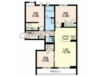 マストタウン神道寺 A203(3LDK/2階)の間取り写真