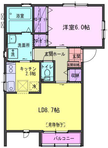ネクストハウス畑中D棟(1LDK/2階)の間取り写真
