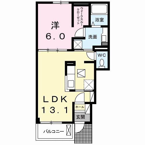 エフォートレス 八万(1LDK/1階)の間取り写真