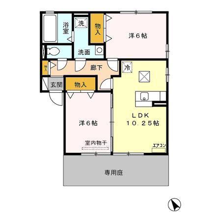 アカナウィンA・B(2LDK/1階)の間取り写真