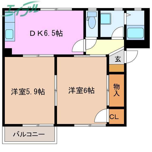 フォーレスC棟(2DK/2階)の間取り写真