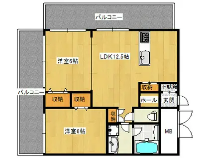 フクロク・レーヴ・マンション(2LDK/14階)の間取り写真