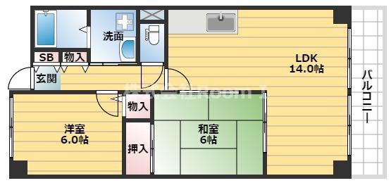 ビューテラス清水谷(2LDK/11階)の間取り写真