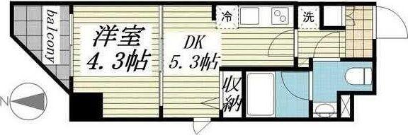CREAL門前仲町II(1DK/5階)の間取り写真